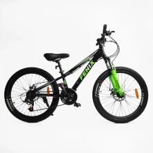 Спортивний алюмінієвий велосипед 24 дюйми Corso FENIX FX-24882 Saiguan 21 швидкість чорно-зелений