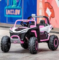 Дитячий двомісний електромобіль джип баггі M 6066EBLR-8 шкіряне сидіння 2 мотори рожевий