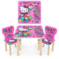 Дитячий дерев'яний столик з двома стільчиками Bambi 506-49 HELLO KITTY для дівчинки рожевий**