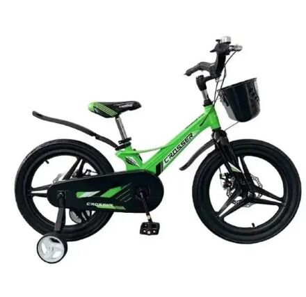 Дитячий магнієвий велосипед Crosser HUNTER Premium колеса 14д з ДИСКОВИМИ гальмами та складаним кермом / зелений