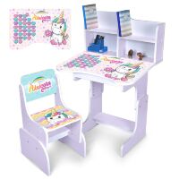 Дитяча регульована парта зі стільцем розтишка N 2071-9-6 "Єдиноріжок" українська абетка, лаванда