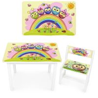 Дитячий стіл дерев'яний зі стільчиком Bambi BSM1-01 Сови білий**