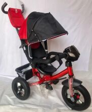Велосипед коляска триколісна Best Trike 3390/ 25-646 на надувних колесах / є ФАРА з USB / червоний