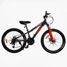 Спортивний алюмінієвий велосипед 24 дюйми Corso FENIX FX-24912 Saiguan 21 швидкість чорно-червоний