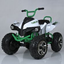 Дитячий електроквадроцикл M 5102EL-1(24V) шкіряне сидіння 4 мотори, біло-зелений
