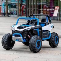 Дитячий двомісний електромобіль джип баггі M 6066EBLR-4 шкіряне сидіння 2 мотори синій
