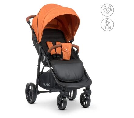 Прогулянкова коляска дитяча El Camino ME 1024 X4 Orange Lines з чохлом на ніжки та дощовиком/жовтогаряча