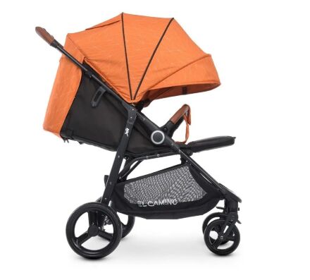 Прогулянкова коляска дитяча El Camino ME 1024 X4 Orange Lines з чохлом на ніжки та дощовиком/жовтогаряча