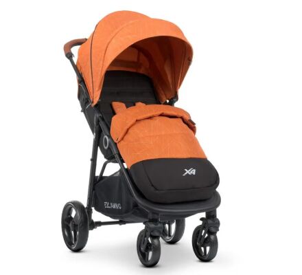 Прогулянкова коляска дитяча El Camino ME 1024 X4 Orange Lines з чохлом на ніжки та дощовиком/жовтогаряча