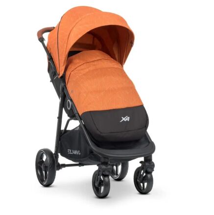 Прогулянкова коляска дитяча El Camino ME 1024 X4 Orange Lines з чохлом на ніжки та дощовиком/жовтогаряча