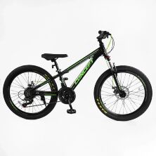 Спортивний алюмінієвий велосипед 24 дюйми Corso «CONCEPT» CP-24790 Shimano 21 швидкість чорно-зелений