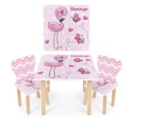 Дитячий дерев'яний столик з двома стільчиками Bambi 506-71 Рожевий Фламінго для дівчинки**