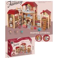 Будиночок для ляльок триповерховий 2022-108A ляльковий Дім пластиковий з меблями і собачкою