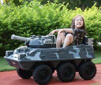 Дитячий двомісний електромобіль Військовий ТАНК M 4862BR-11 з MP3 з музикою та світловими ефектами / сірий