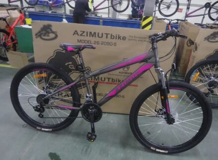 Гірський спортивний однопідвісний велосипед AZIMUT Extreme 26 дюймів GFRD / SHIMANO / сіро-рожевий