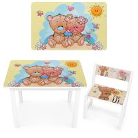 Дитячий стіл дерев'яний зі стільчиком Bambi BSM1-34m Ведмедики білий**