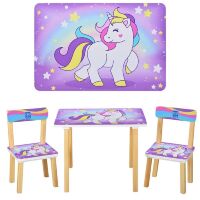 Дитячий стіл з двома стільчиками Bambi 501-44-2 Єдиноріг бузковий