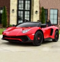 Дитячий двомісний електромобіль Lamborghini Aventador M 5738AL-3 мотор 200W, гумові колеса / червоний