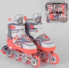 Ролики дитячі підліткові розсувні Best Roller 6056-M розмір 34-37 в алюмінієвій рамі в сумці / коралові