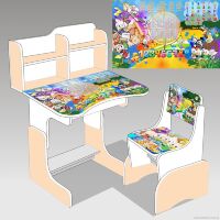 Парта шкільна зі стільцем "Качині історії" ЛДСП ПШ 036, бежево-біла