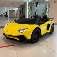 Дитячий двомісний електромобіль Lamborghini Aventador M 5738AL-6 мотор 200W, гумові колеса / жовтий