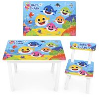 Дитячий стіл дерев'яний зі стільчиком Bambi BSM2K-87 Акулятко / колір білий**