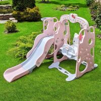 Дитяча пластикова гірка-гойдалка BAMBI HK5018-2B Hello Kitty з баскетбольним кільцем / рожево-сіра**