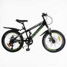 Дитячий спортивний велосипед 20 дюймів Corso CRANK CR-20440 рама 11 дюймів 7 швидкостей чорно-зелений