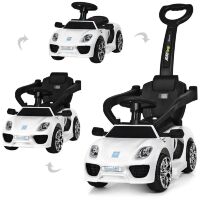 Дитяча каталка-толокар машина електромобіль 2 в 1 M 3592L-1 біла з батьківською ручкою **