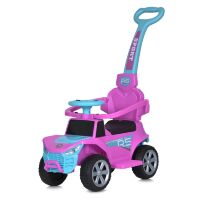 Дитяча каталка толокар M 5764EL-8 машинка з батьківською ручкою, шкіряне сидіння, музика, світло, рожевий