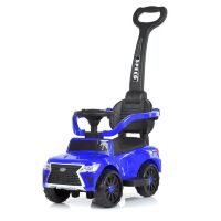 Машина каталка-толокар з батьків.ручкою 2в1 M 4809L-4 Електромобіль на EVA колесах / шкіряне сидіння / синя