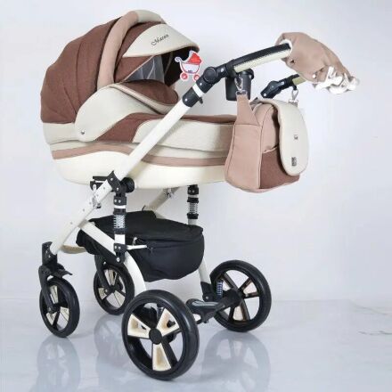 Коляска дитяча класична універсальна 2 в 1 MACAN White-Brown біло-коричнева