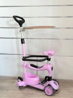 Дитячий складний самокат трансформер 3в1 Maraton K619G з батьківською ручкою та козирком рожевий