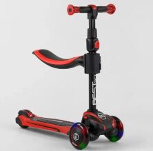 Самокат триколісний Best Scooter JS-10711 з сидінням, алюмінієве кермо, 3 колеса PU зі світлом