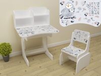 Дитяча парта регульована растишка зі стільчиком  ЛДСП ПШ 077 Сови біла