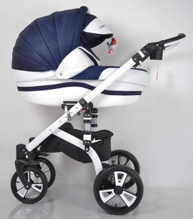 Коляска дитяча класична універсальна 2 в 1 MACAN White-Blue синьо-біла