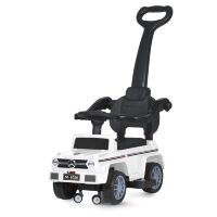 Дитяча каталка толокар M 5043L-1 машинка джип Мерседес з батьківською ручкою, м'яке сидіння, музика, біла