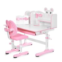 Дитяча регульована парта зі стільцем M 5800-8 металева, висувна полиця, підставка для книги, рожева