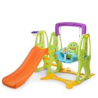 Дитяча пластикова гірка з гойдалкою HF-H002 з баскетбольним кільцем, зелена