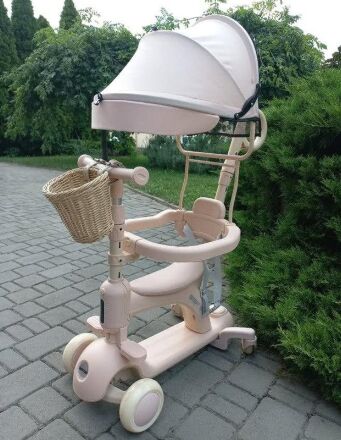 Дитячий складний самокат трансформер 3в1 Maraton CITY LINE Smart Baby 669 з батьківською ручкою та капюшоном