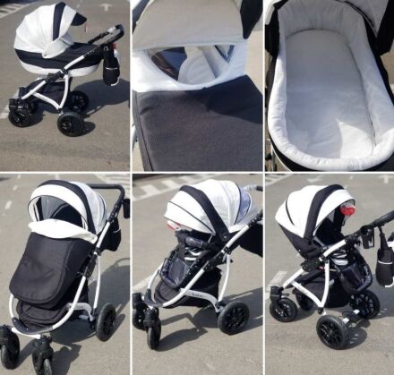 Коляска дитяча універсальна класична 2 в 1 AVALON WHITE біла