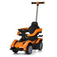 Дитяча машинка-каталка-толокар M 5781EL-7 з батьківською ручкою, бампером, шкіряне сидіння, MP3, помаранчева