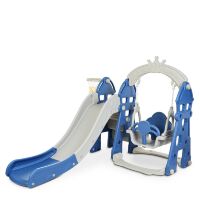 Дитяча пластикова гірка з гойдалкою HOUSE-4 "Принцеса" з баскетбольним кільцем, сіро-синя