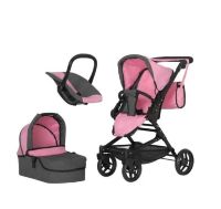 Коляска для ляльок класична прогулянкова залізна 3в1 CARRELLO MAGIA 9636 PINK з люлькою-переноскою /рожева