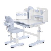 Дитяча регульована парта зі стільцем M 5798-11 металева, висувна полиця, підставка для книги, сіра