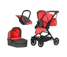 Коляска для ляльок класична прогулянкова залізна 3в1 CARRELLO MAGIA 9636 RED з люлькою-перенесенням червона