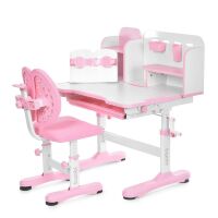 Дитяча регульована парта зі стільцем M 5798-8 металева, висувна полиця, підставка для книги, рожева