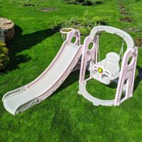 Дитяча пластикова гірка з гойдалкою YG2020-1-8 з баскетбольним кільцем, музика, сіро-рожева