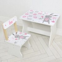 Дитячий дерев'яний столик зі стільчиком Bambi 504-114 / Малюнок Зайчик / колір білий**
