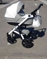 Універсальна дитяча коляска-трансформер Bellini з модульною системою 2в1 біла із сірим